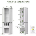 Armadio contenitore alto 190 cm con luce LED, mobile dispensa in stile rustico con ripiani regolabili in vetro temperato, scaffale portabottiglie
