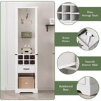 Armadio contenitore alto 190 cm con luce LED, mobile dispensa in stile rustico con ripiani regolabili in vetro temperato, scaffale portabottiglie