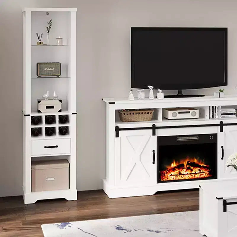Armadio contenitore alto 190 cm con luce LED, mobile dispensa in stile rustico con ripiani regolabili in vetro temperato, scaffale portabottiglie