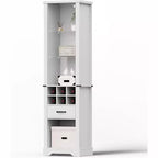 Armadio contenitore alto 190 cm con luce LED, mobile dispensa in stile rustico con ripiani regolabili in vetro temperato, scaffale portabottiglie