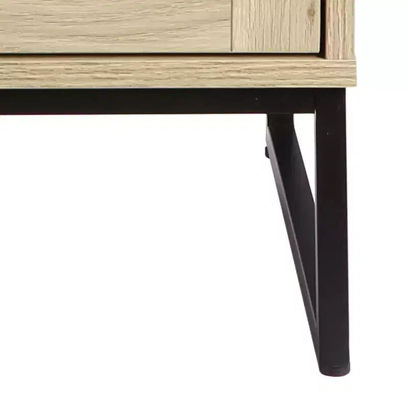 Comodino in Rattan, Tavolino Bohemien con Cassetto Contenitore e Gambe in Metallo, Tavolino da Notte Piccolo in Legno Stile Fattoria per Camera da Letto e Soggiorno
