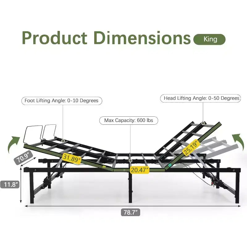 Base letto regolabile Sandinrayli, struttura letto elettrica con telecomando a filo, funzione ergonomica di inclinazione testa e piedi, King