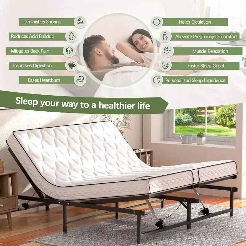 Base letto regolabile Sandinrayli, struttura letto elettrica con telecomando a filo, funzione ergonomica di inclinazione testa e piedi, King