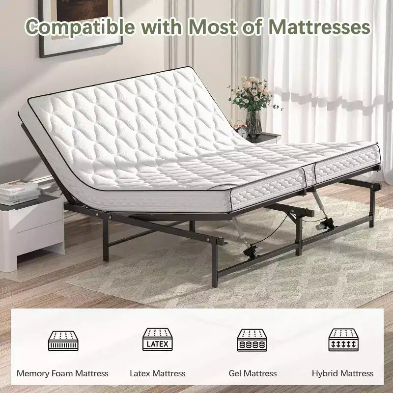 Base letto regolabile Sandinrayli, struttura letto elettrica con telecomando a filo, funzione ergonomica di inclinazione testa e piedi, King