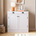 Madia/Credenza Bianca, Mobile Caffè in Legno con Cassetto, Ripiano Regolabile, Armadietti Contenitori Stile Rustico