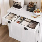 Madia/Credenza Bianca, Mobile Caffè in Legno con Cassetto, Ripiano Regolabile, Armadietti Contenitori Stile Rustico