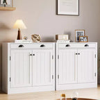Madia/Credenza Bianca, Mobile Caffè in Legno con Cassetto, Ripiano Regolabile, Armadietti Contenitori Stile Rustico