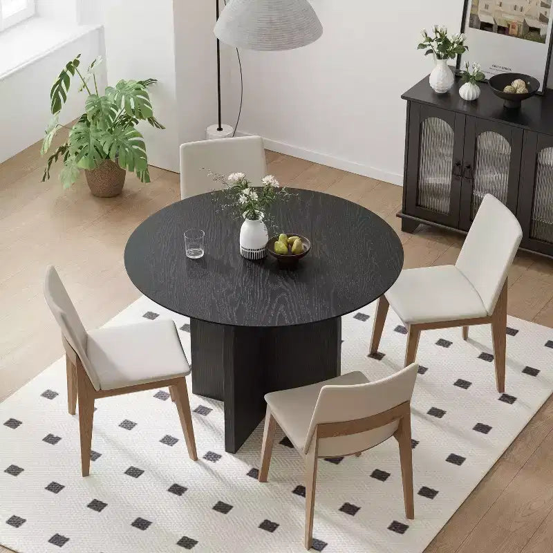 PexFix Tavolo da pranzo rotondo in legno massello 42 x 42 con finitura nera ed eleganti gambe ad arco per sale da pranzo e cucine moderne