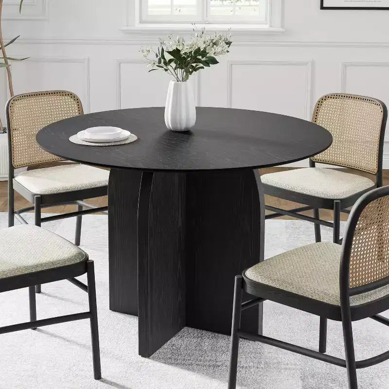 PexFix Tavolo da pranzo rotondo in legno massello 42 x 42 con finitura nera ed eleganti gambe ad arco per sale da pranzo e cucine moderne