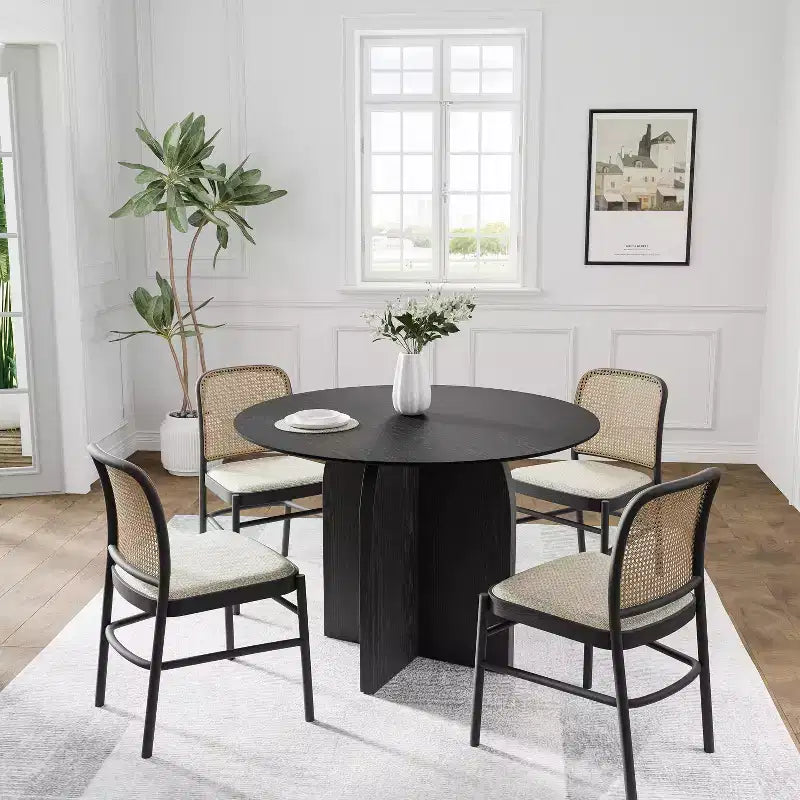 PexFix Tavolo da pranzo rotondo in legno massello 42 x 42 con finitura nera ed eleganti gambe ad arco per sale da pranzo e cucine moderne