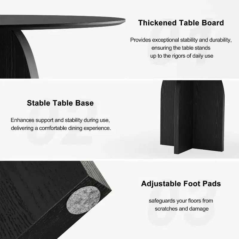 PexFix Tavolo da pranzo rotondo in legno massello 42 x 42 con finitura nera ed eleganti gambe ad arco per sale da pranzo e cucine moderne