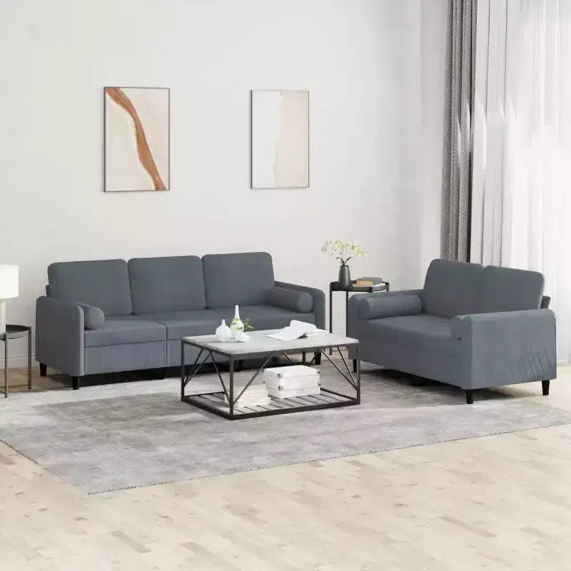 Divano in Velluto Grigio Scuro con Robusto Telaio in Compensato e Metallo, Imbottitura Confortevole - Include Divani a Due e Tre Posti