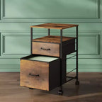 Cassettiera Archivio Mobile a 2 Cassetti con Ripiano Aperto, Carrello Porta Stampante per Ufficio Domestico, Adatta Formato A4, Venatura del Legno Marrone Rustico