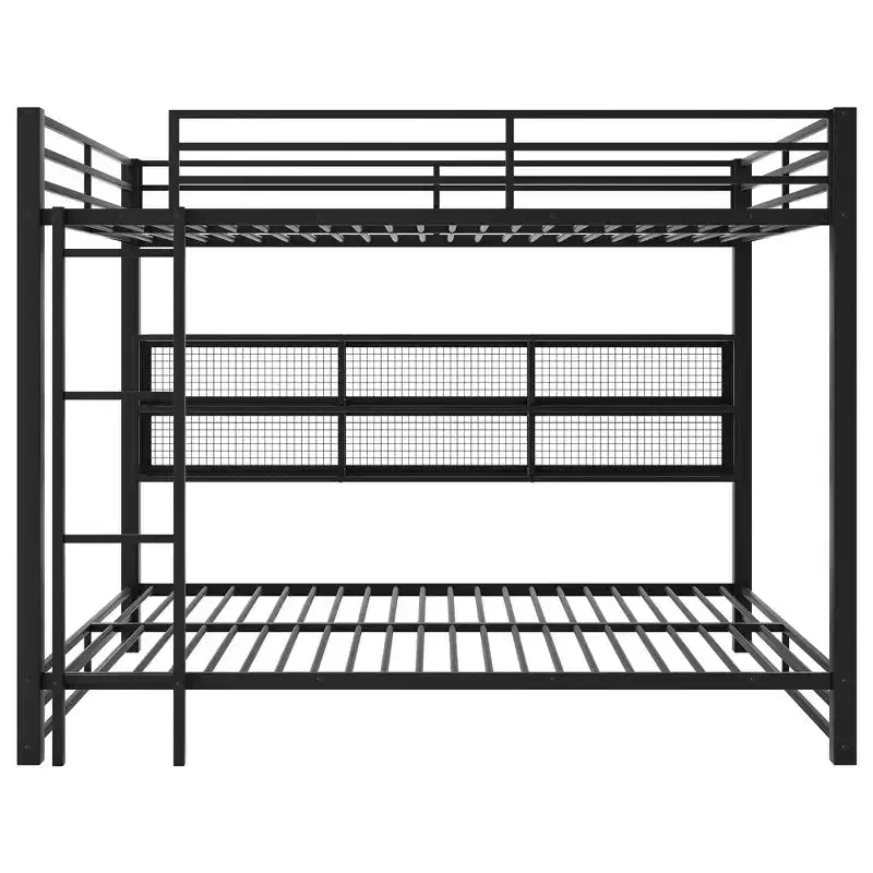 Letto a castello Queen con letto inferiore Queen in metallo con armadietti portaoggetti e LED, nero