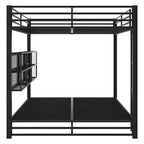 Letto a castello Queen con letto inferiore Queen in metallo con armadietti portaoggetti e LED, nero