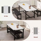 Tavolo da Pranzo da Cucina Allungabile a 3 Pezzi per 4-6 Persone con 2 Panche Imbottite - Bianco Marmo per Sala da Pranzo Appartamento