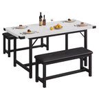 Tavolo da Pranzo da Cucina Allungabile a 3 Pezzi per 4-6 Persone con 2 Panche Imbottite - Bianco Marmo per Sala da Pranzo Appartamento