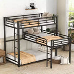 Metal Bunk Bed for 3 Kids, L-Shaped Twin Size Triple Bunk Bed Frame, 3 Beds Bunk Bed for Kids Teens Adults, Black