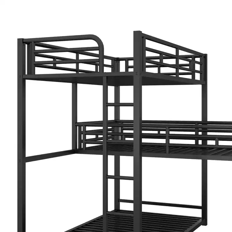 Letto a castello in metallo per 3 bambini, a forma di L, a tre piani, con letti gemelli, letto a castello per bambini, ragazzi e adulti, nero