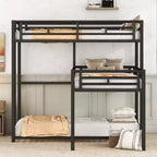 Letto a castello in metallo per 3 bambini, a forma di L, a tre piani, con letti gemelli, letto a castello per bambini, ragazzi e adulti, nero