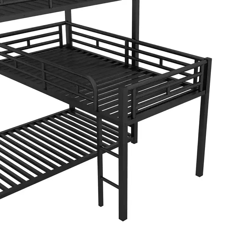Letto a castello in metallo per 3 bambini, a forma di L, a tre piani, con letti gemelli, letto a castello per bambini, ragazzi e adulti, nero