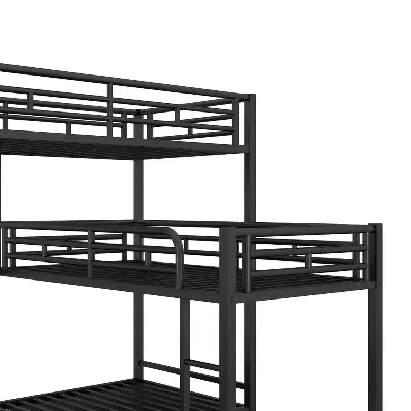Letto a castello in metallo per 3 bambini, a forma di L, a tre piani, con letti gemelli, letto a castello per bambini, ragazzi e adulti, nero