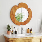 Specchio da parete irregolare 29 pollici, specchio da bagno rustico da appendere con cornice in legno di teak