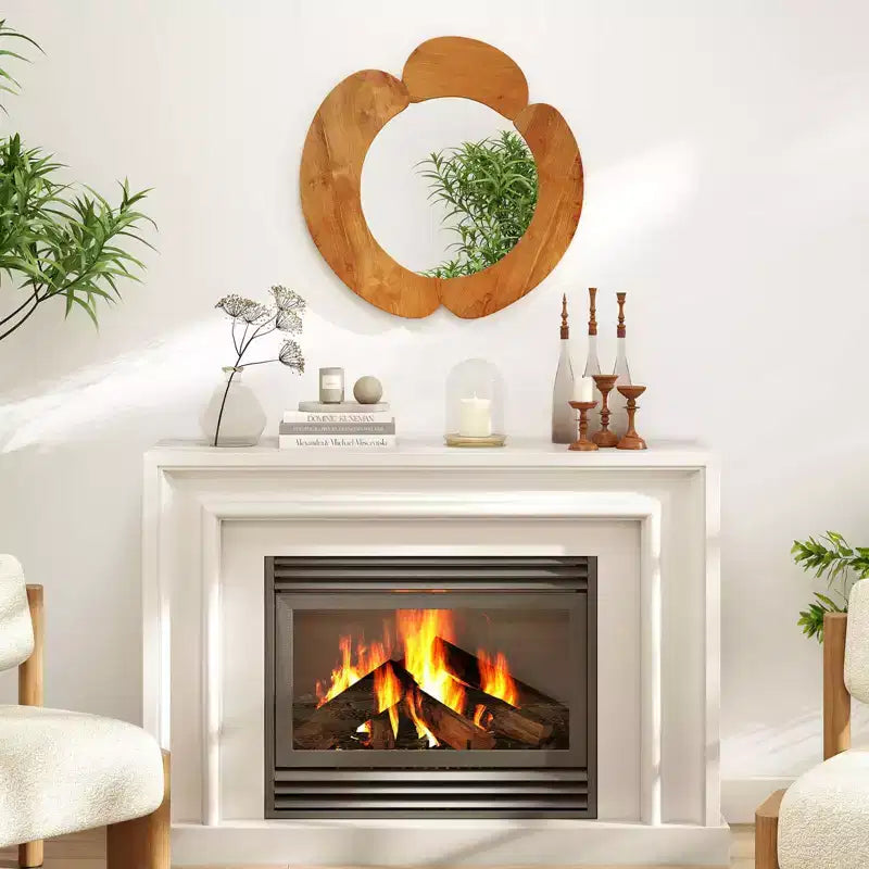 Specchio da parete irregolare 29 pollici, specchio da bagno rustico da appendere con cornice in legno di teak