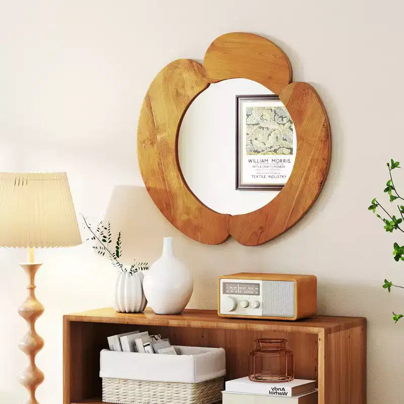 Specchio da parete irregolare 29 pollici, specchio da bagno rustico da appendere con cornice in legno di teak