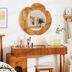 Specchio da parete irregolare 29 pollici, specchio da bagno rustico da appendere con cornice in legno di teak
