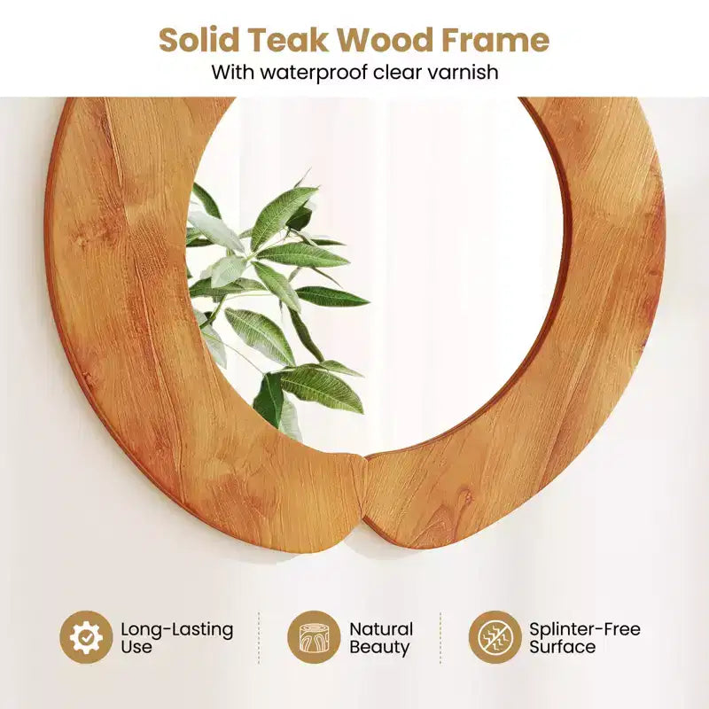 Specchio da parete irregolare 29 pollici, specchio da bagno rustico da appendere con cornice in legno di teak