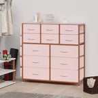 Comò a 12 cassetti con tasca laterale, telaio in acciaio, piano in legno per camera da letto, cameretta, armadio, ingresso