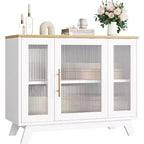 Madia Buffet da 36" con Ante in Vetro Scanalato, Ripiano Regolabile, Mobile Contenitore Moderno per Caffè, per Cucina Sala da Pranzo