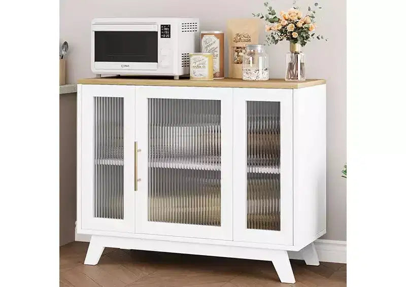 Madia Buffet da 36" con Ante in Vetro Scanalato, Ripiano Regolabile, Mobile Contenitore Moderno per Caffè, per Cucina Sala da Pranzo