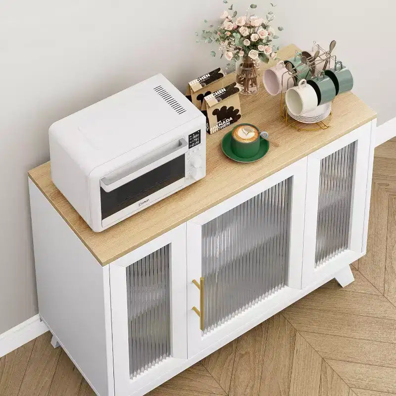 Madia Buffet da 36" con Ante in Vetro Scanalato, Ripiano Regolabile, Mobile Contenitore Moderno per Caffè, per Cucina Sala da Pranzo