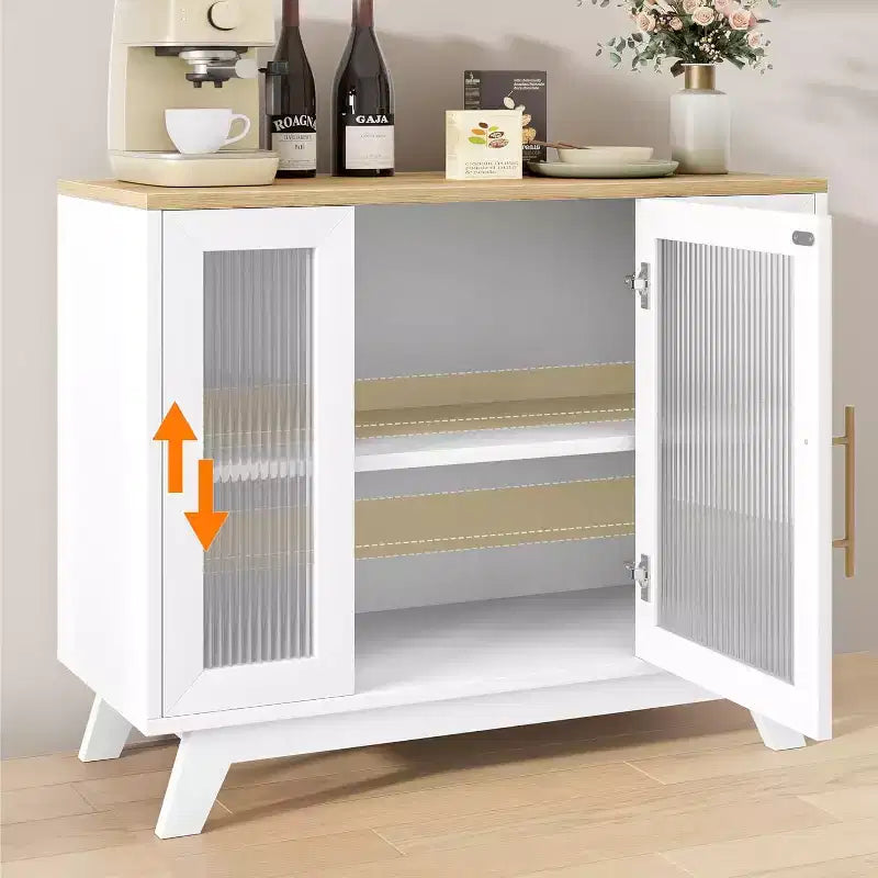 Madia Buffet da 36" con Ante in Vetro Scanalato, Ripiano Regolabile, Mobile Contenitore Moderno per Caffè, per Cucina Sala da Pranzo