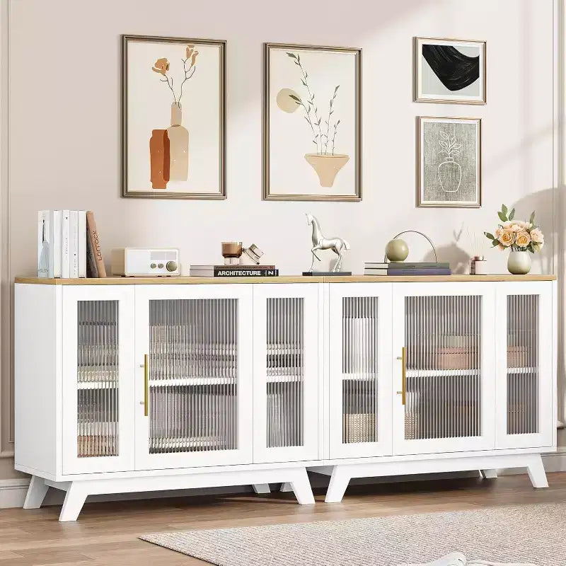 Madia Buffet da 36" con Ante in Vetro Scanalato, Ripiano Regolabile, Mobile Contenitore Moderno per Caffè, per Cucina Sala da Pranzo