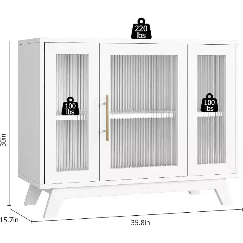 Madia Buffet da 36" con Ante in Vetro Scanalato, Ripiano Regolabile, Mobile Contenitore Moderno per Caffè, per Cucina Sala da Pranzo