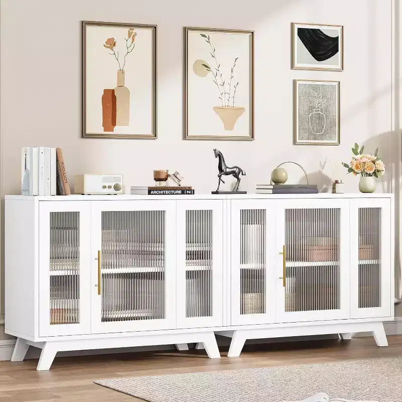 Madia Buffet da 36" con Ante in Vetro Scanalato, Ripiano Regolabile, Mobile Contenitore Moderno per Caffè, per Cucina Sala da Pranzo