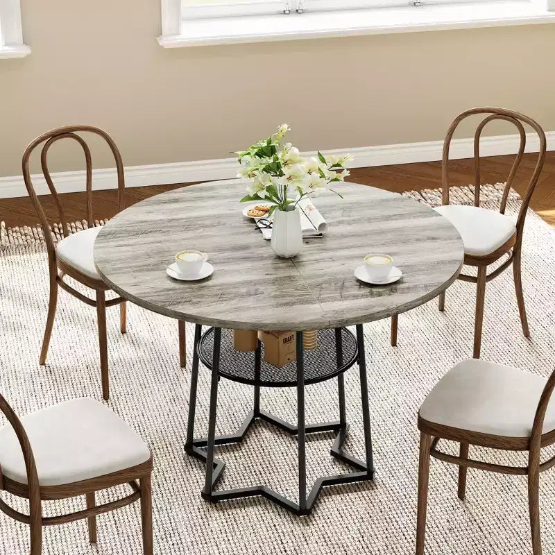 Tavolo da pranzo rotondo COZONY per 4 persone, 38,6 pollici, tavolo da cucina in stile rustico con piano in legno e base in metallo, ripiano portaoggetti, tavolo da pranzo rustico (solo tavolo)