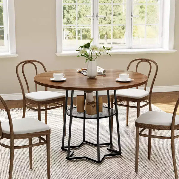 Tavolo da pranzo rotondo COZONY per 4 persone, 38,6 pollici, tavolo da cucina in stile rustico con piano in legno e base in metallo, ripiano portaoggetti, tavolo da pranzo rustico (solo tavolo)