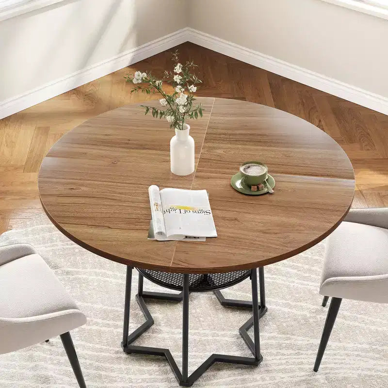 Tavolo da pranzo rotondo COZONY per 4 persone, 38,6 pollici, tavolo da cucina in stile rustico con piano in legno e base in metallo, ripiano portaoggetti, tavolo da pranzo rustico (solo tavolo)