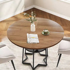 Tavolo da pranzo rotondo COZONY per 4 persone, 38,6 pollici, tavolo da cucina in stile rustico con piano in legno e base in metallo, ripiano portaoggetti, tavolo da pranzo rustico (solo tavolo)