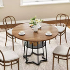 Tavolo da pranzo rotondo COZONY per 4 persone, 38,6 pollici, tavolo da cucina in stile rustico con piano in legno e base in metallo, ripiano portaoggetti, tavolo da pranzo rustico (solo tavolo)