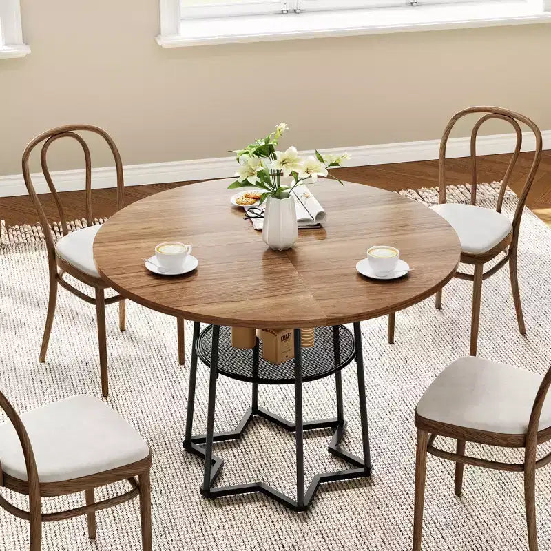 Tavolo da pranzo rotondo COZONY per 4 persone, 38,6 pollici, tavolo da cucina in stile rustico con piano in legno e base in metallo, ripiano portaoggetti, tavolo da pranzo rustico (solo tavolo)