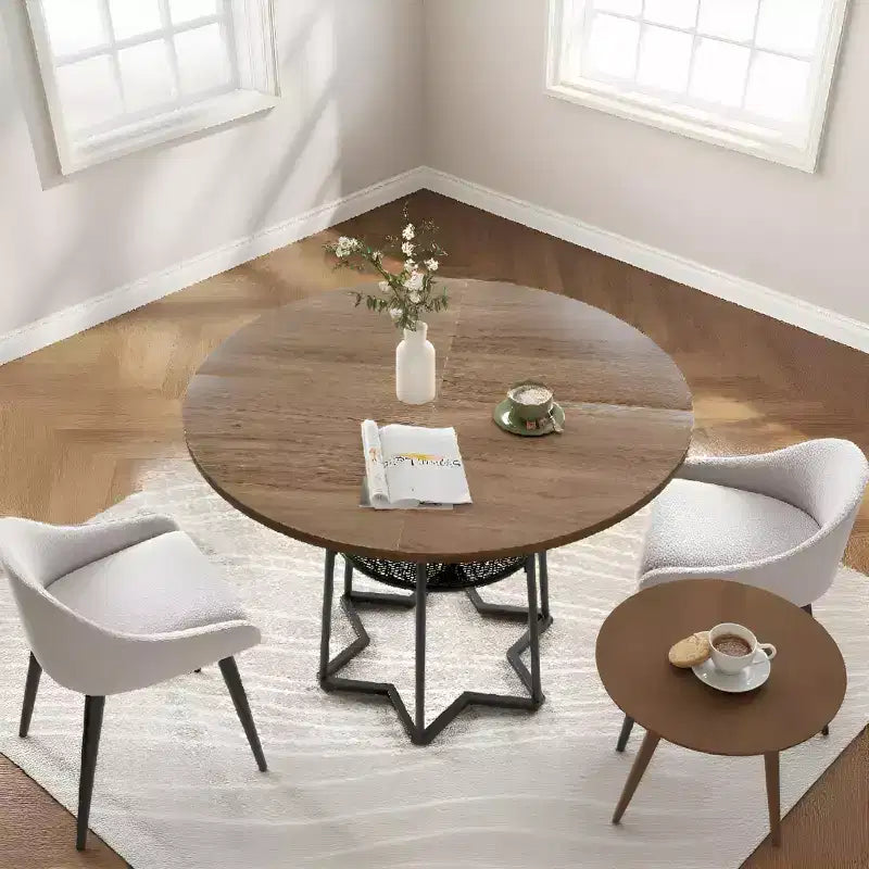 Tavolo da pranzo rotondo COZONY per 4 persone, 38,6 pollici, tavolo da cucina in stile rustico con piano in legno e base in metallo, ripiano portaoggetti, tavolo da pranzo rustico (solo tavolo)