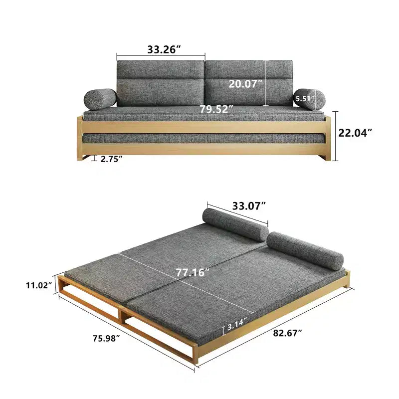 Divano letto moderno convertibile Gaoyangjiaju da 82,67 pollici con struttura in legno massello e fodere rimovibili