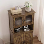 Mobile contenitore da 137 cm in stile rustico con ante in vetro, ripiani regolabili, dispensa a colonna autoportante per cucina, bagno, soggiorno