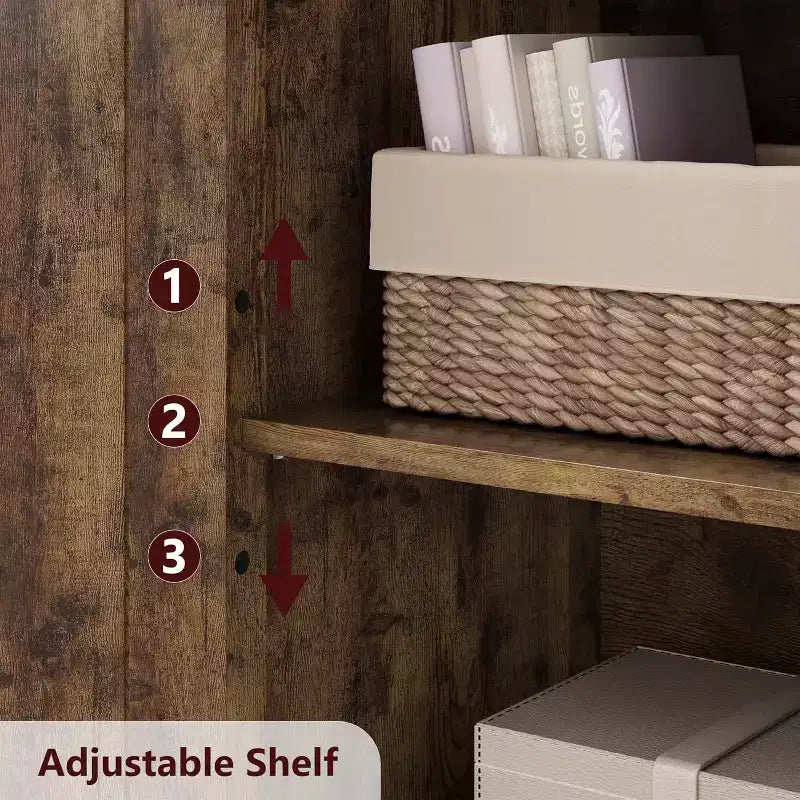Mobile contenitore da 137 cm in stile rustico con ante in vetro, ripiani regolabili, dispensa a colonna autoportante per cucina, bagno, soggiorno