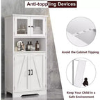 Mobile contenitore da 137 cm in stile rustico con ante in vetro, ripiani regolabili, dispensa a colonna autoportante per cucina, bagno, soggiorno